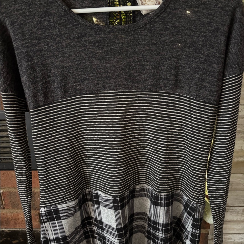 Striped and Plaid Long Sleeve Top